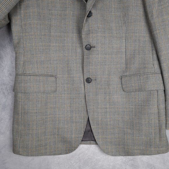 Boggi Milano Blazer Mens 50 / 42" Chest Gray Brown Plaid Wool Lined Jacket - Picture 5 of 16